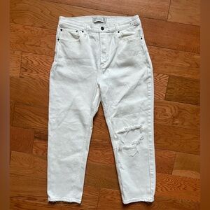 Abercrombie & Fitch white distressed ankle high rise white jeans size 14